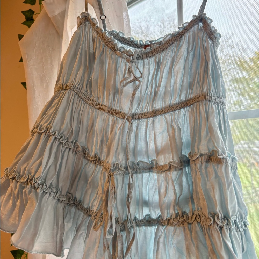 Free People Light Blue Ruffled Blouse